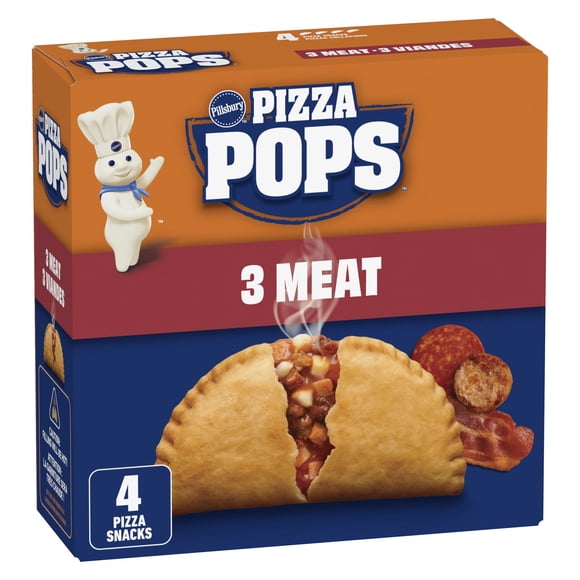 Pillsbury Pizza Pops, saveur 3 viandes, collations de pizza surgelées, 380 G, 4 Unités, Contient : Blé, Lait. 380.000g