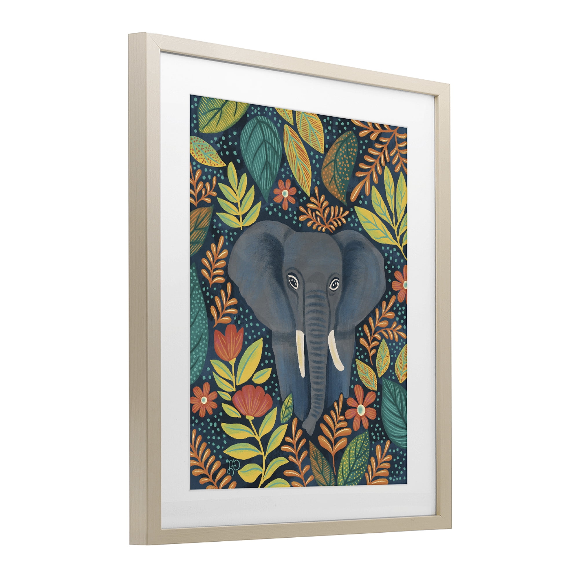 Stupell Industries Exotic Leaf Pattern Elephant Birch Framed Print Under Glass, design by Lisa R Dumm