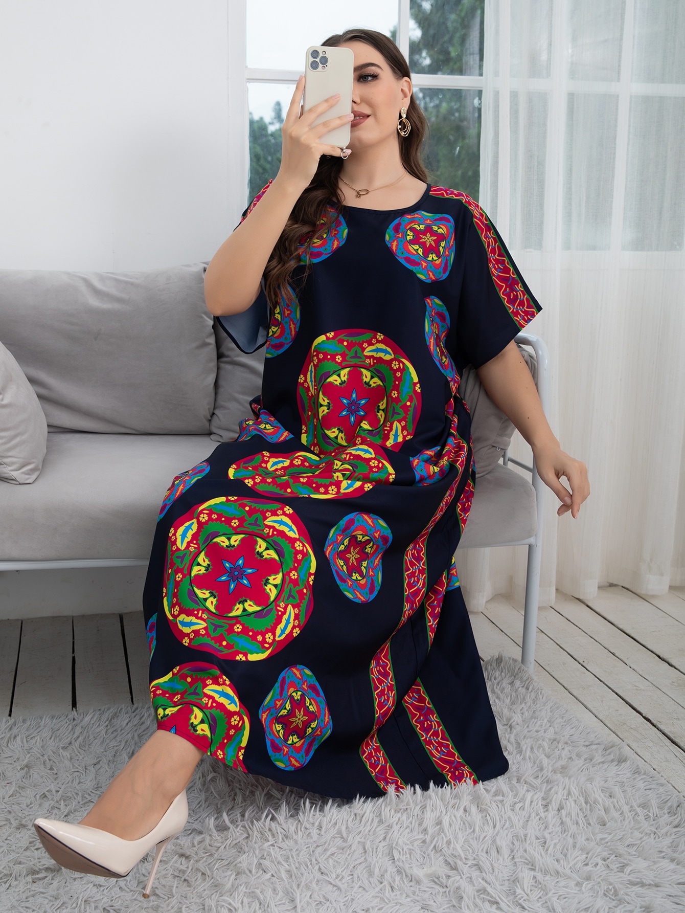 Women's Plus Mandala Print Batwing 