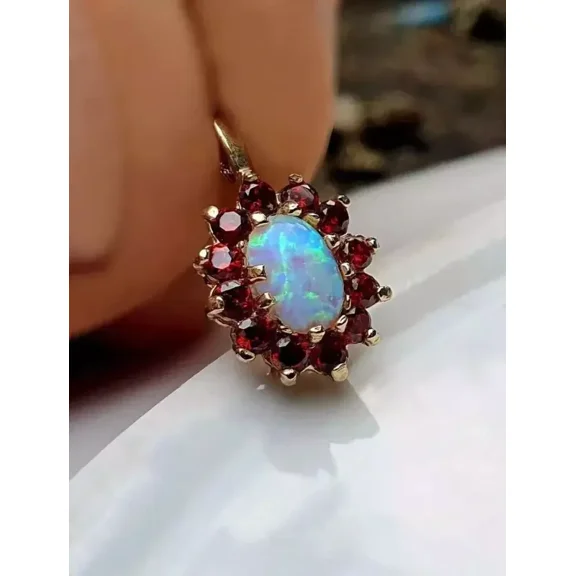 2.50Ct Oval Lab Created Fire Opal & Ruby Diamond Pendant 14k Yellow Gold Plated