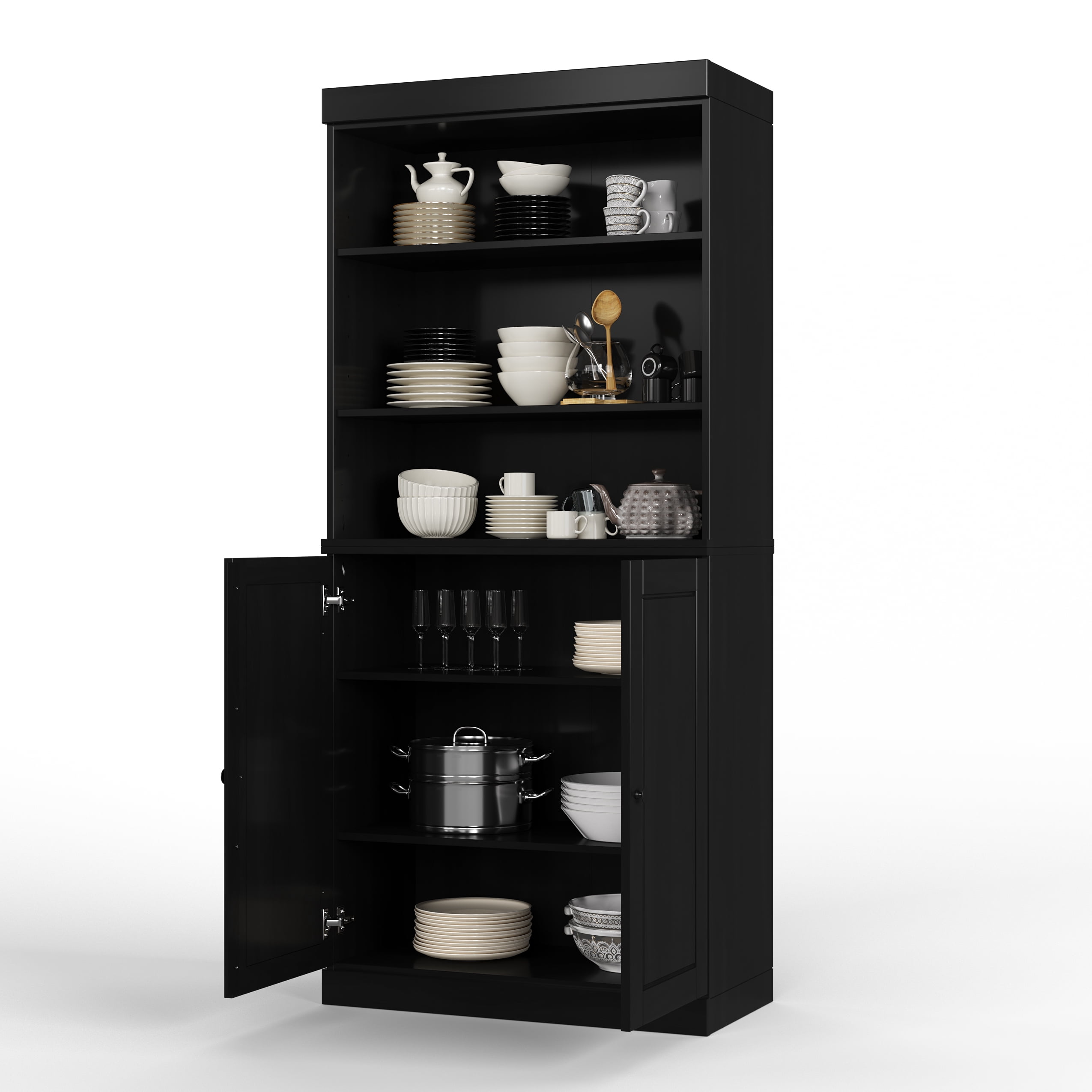 Palace Imports 100% Solid Wood 32" Kitchen Pantry Cabinet with Solid Doors, Black