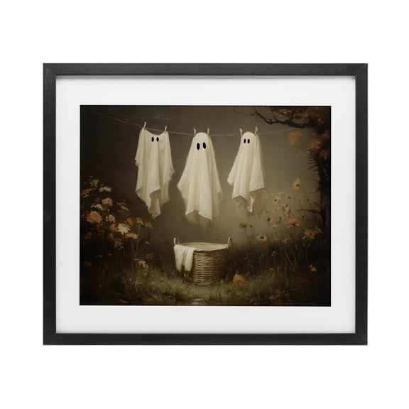 Three Laundry Ghosts Hanging Black Framed Print Under Glass, design by Arlington Prints
