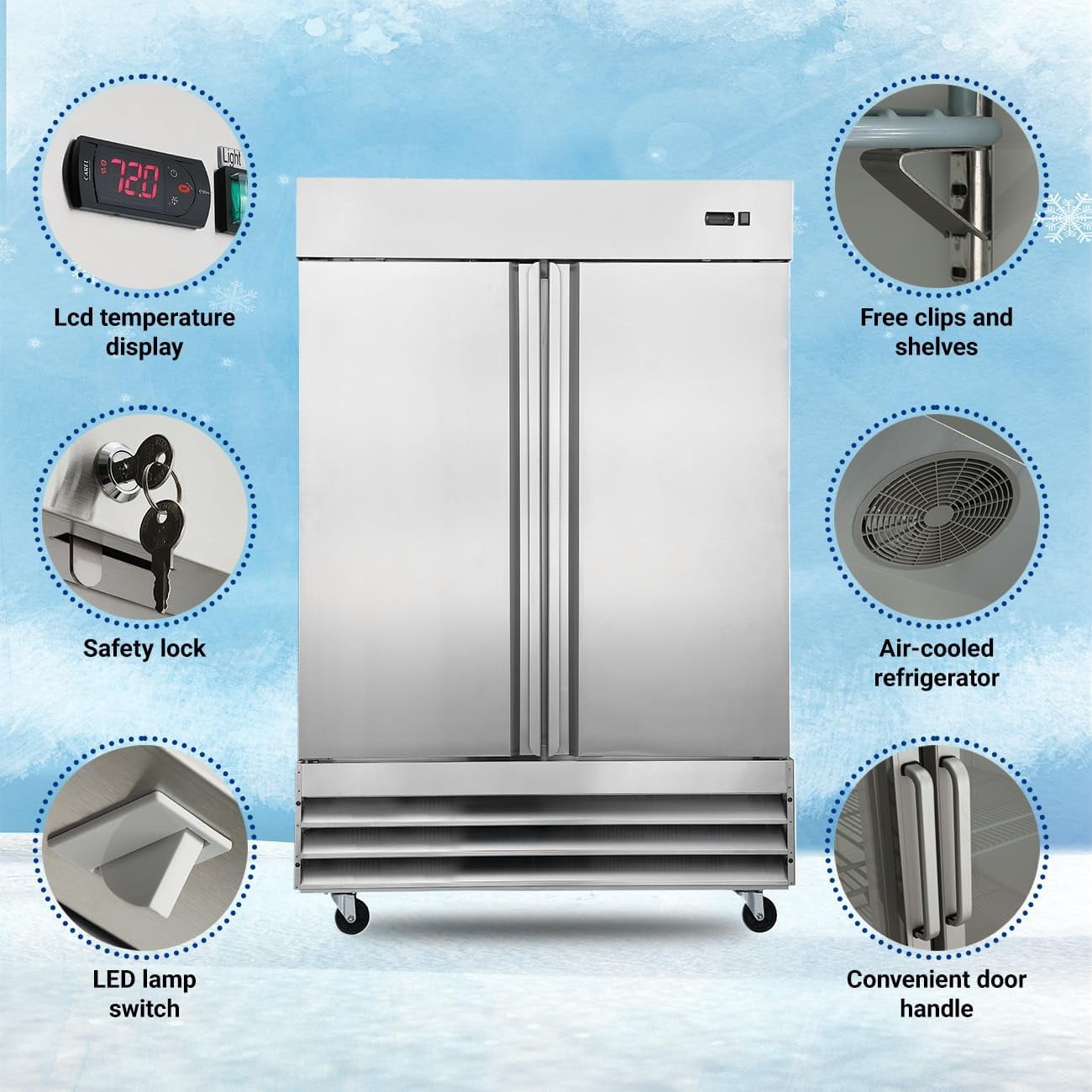 Smad 47 Cu ft Upright Commercial Freezer Removeble Shelves, Inner Lighting, Restaurant, Bar, Shop