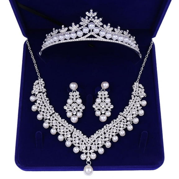 lanema for Rhinestone Bridal Jewelry Sets for Women Necklace and Earrings Set for Wedding with Crystal Tiara Gift Box Included