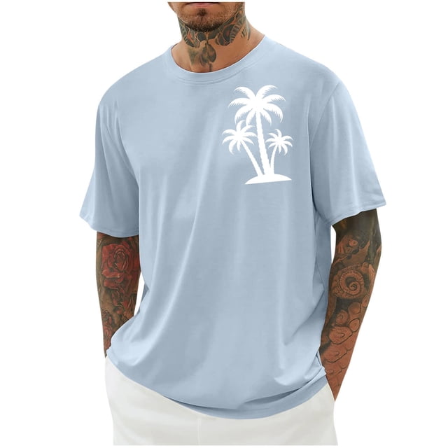 Chemises pour Hommes, Hommes Imprimé Col Rond Décontracté Mode Manches Courtes Blouses Col Rond Chemises