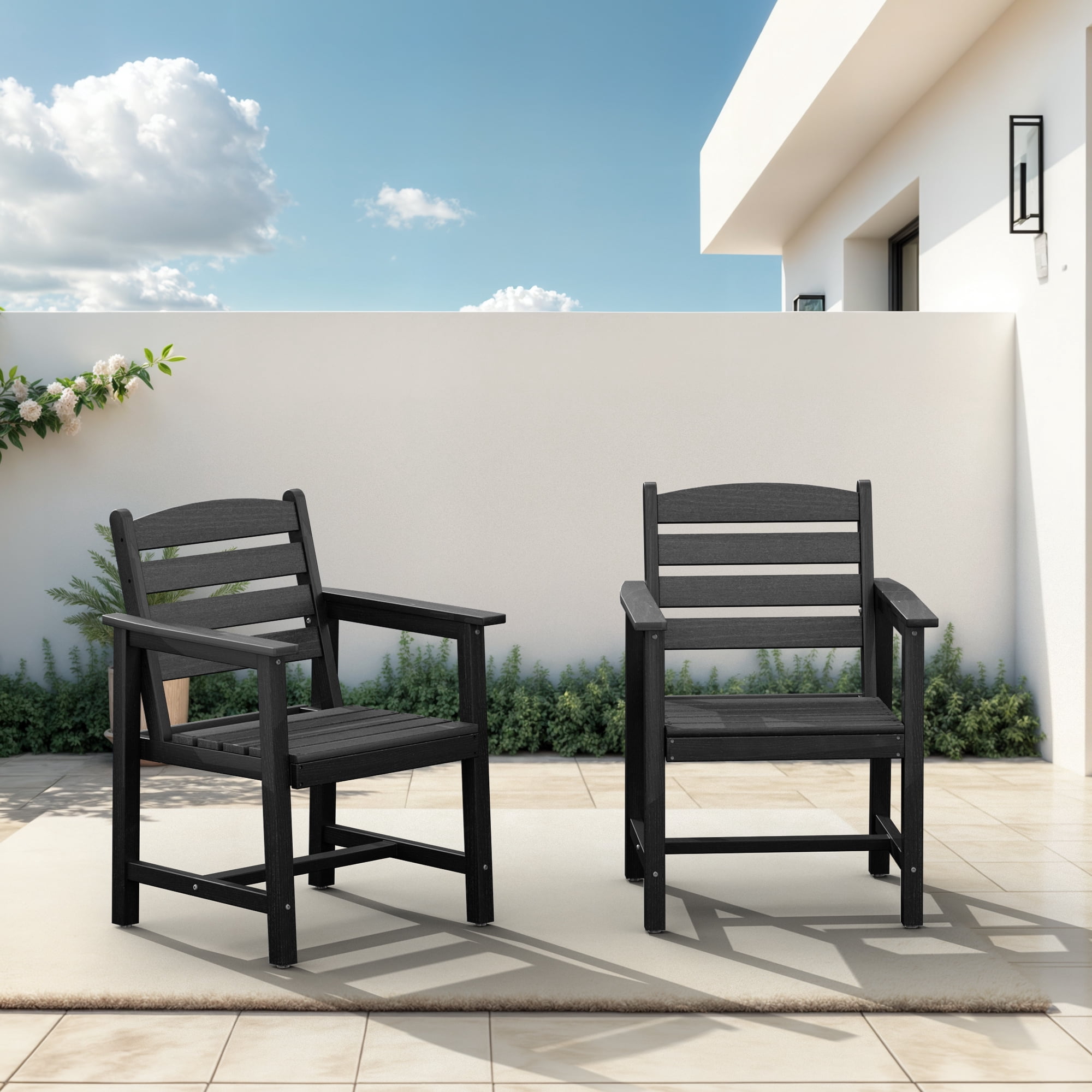 Eclife Set of 2 outdoor patio dining chairs Plastic Plywood Weather Resistant for Balcony Deck Pool Lawn Garden Backyard, Black