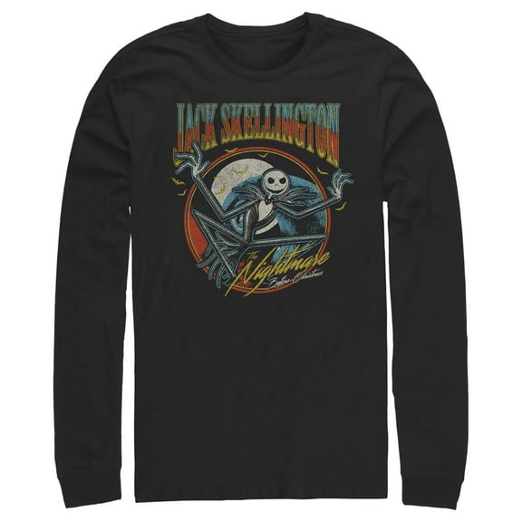Men's The Nightmare Before Christmas Retro Jack Skellington Long Sleeve Shirt Black Large
