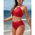 thumbnail image 3 of Charmo Womens Keyhole Bikinis Two Piece Swimsuits Ruched Tummy Control Bathing Suits, 3 of 6