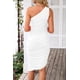 thumbnail image 3 of Vestido PRETTYGARDEN de un Hombro con Fruncidos Asimétrico Blanco Talla L, 3 of 7