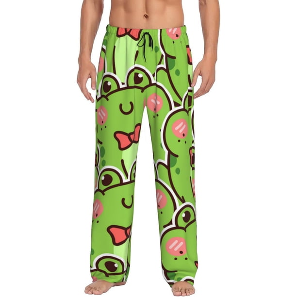 Balery Cute Green Frog Pantalones de pijama para hombre, pijama ultraligero, pantalón de descanso-X-Large