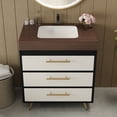 thumbnail image 3 of 30" Sintered Stone Top Bathroom Vanity with Storage, Bathroom Vanity with Ceramic Sink, Freestanding Storage Cabinet with Soft Close Drawers for Bathroom, Black,Gold,Walnut,White, 3 of 9