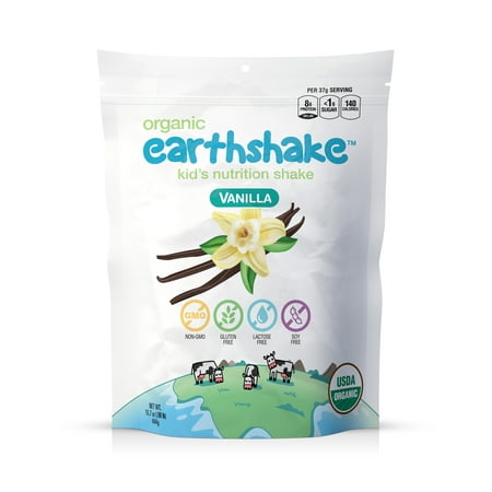 Children Nutrition Shake Earthshake Organic Kids Nutritional Shake, Vanilla, 8g Protein <1g Sugar, Gluten Free, Lactose Free, 12-24 Servings 15.7oz ()