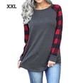 thumbnail image 1 of Camiseta de mujer, cuello redondo, manga larga, empalme a cuadros, camiseta informal, cuadros rojos, XXL sidaley AP000777-17, 1 of 7