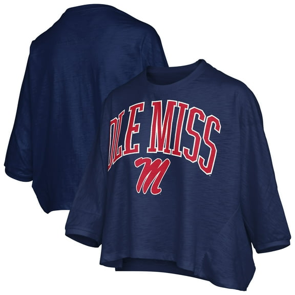Women's Pressbox  Navy Ole Miss Rebels Midi Arch Over Logo Oversized T-Shirt