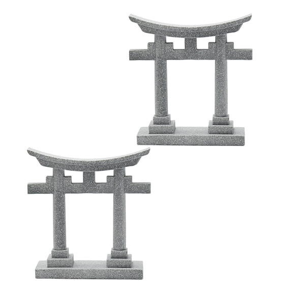 2Pcs Grey Sandstone Japanese Torii Gate Aquarium Decor, Mini Asian Shrine Ornament Swim Through Hideout for Betta Fish Tank Freshwater Aquarium Landscape