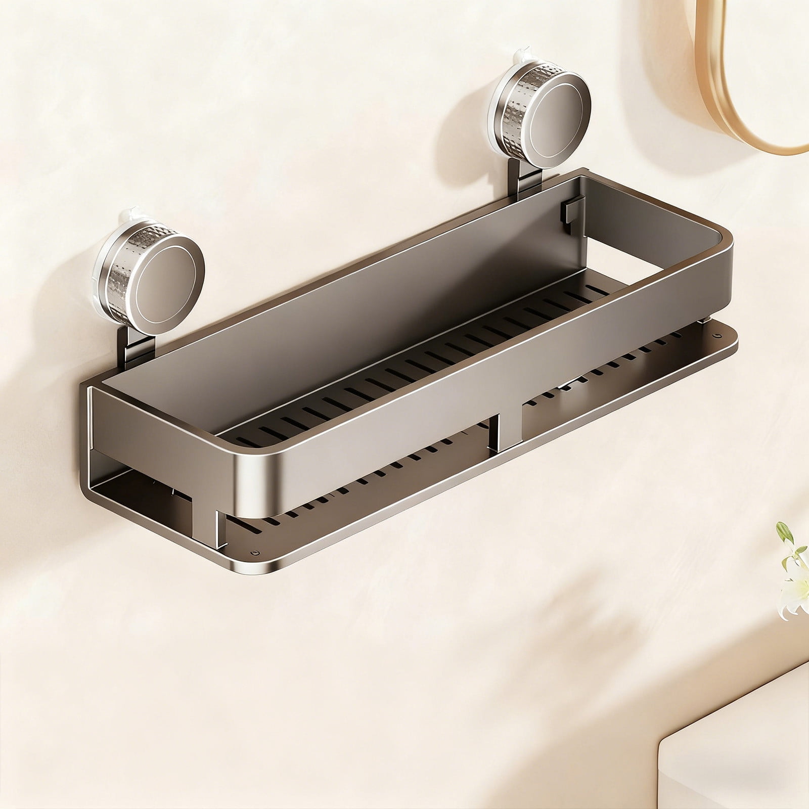 Wall Mounted Suction Cup Shelf – No Drill Required Storage Rack for Bathroom, Kitchen, and Bedroom – Versatile, Space-Saving Organizer with Rounded Corners for Safety – Easy One-Second Installation