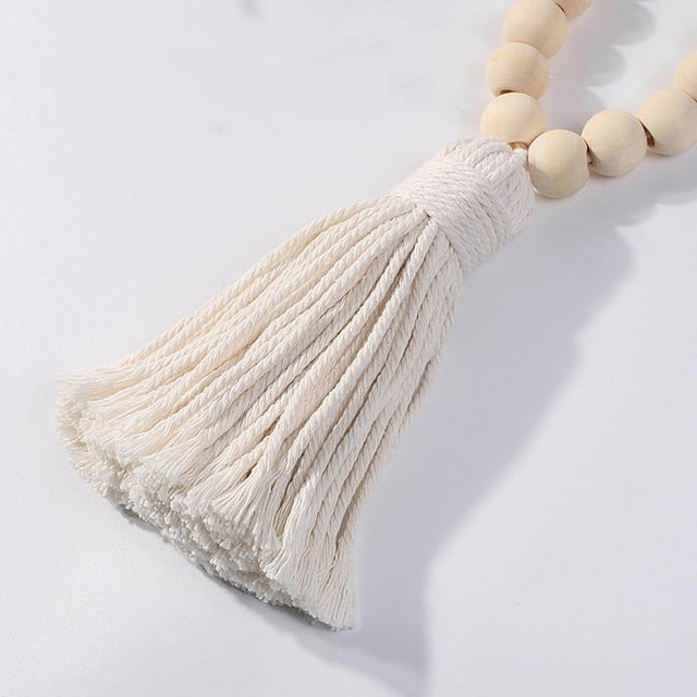 Dalazy Rideaux en Perles de Bois Naturel, Attaches de Corde Boho à Pompons Perlés