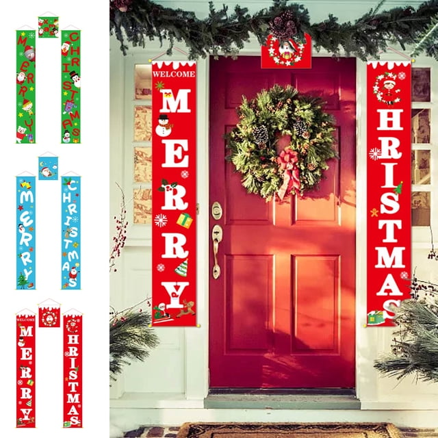 Fiudx Adorno Navideño para Puerta, Diseño de Tela No Tejida, Decoración Festiva para Porche, Uso Interior y Exterior, Resistente Al Viento y con Peso, Decoración para Fiestas, Tamaño 25 X 150 Cm