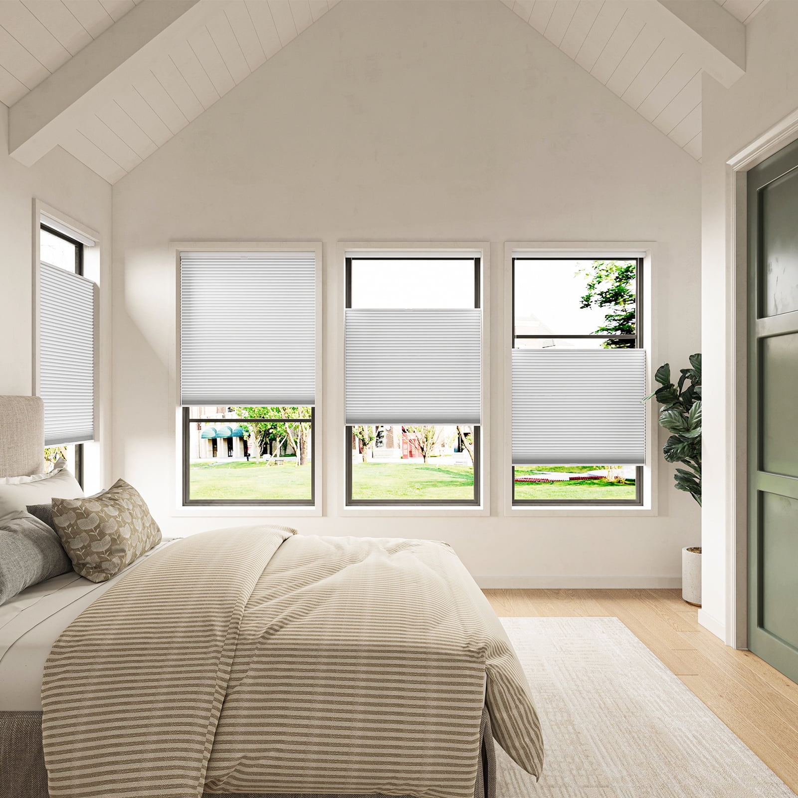 Keego Cordless Top Down Bottom Up Shades Free Moving Cellular Window Blinds Customizable for Home Bedroom Kitchen Decor White 100% Blackout 32"w x 44"h