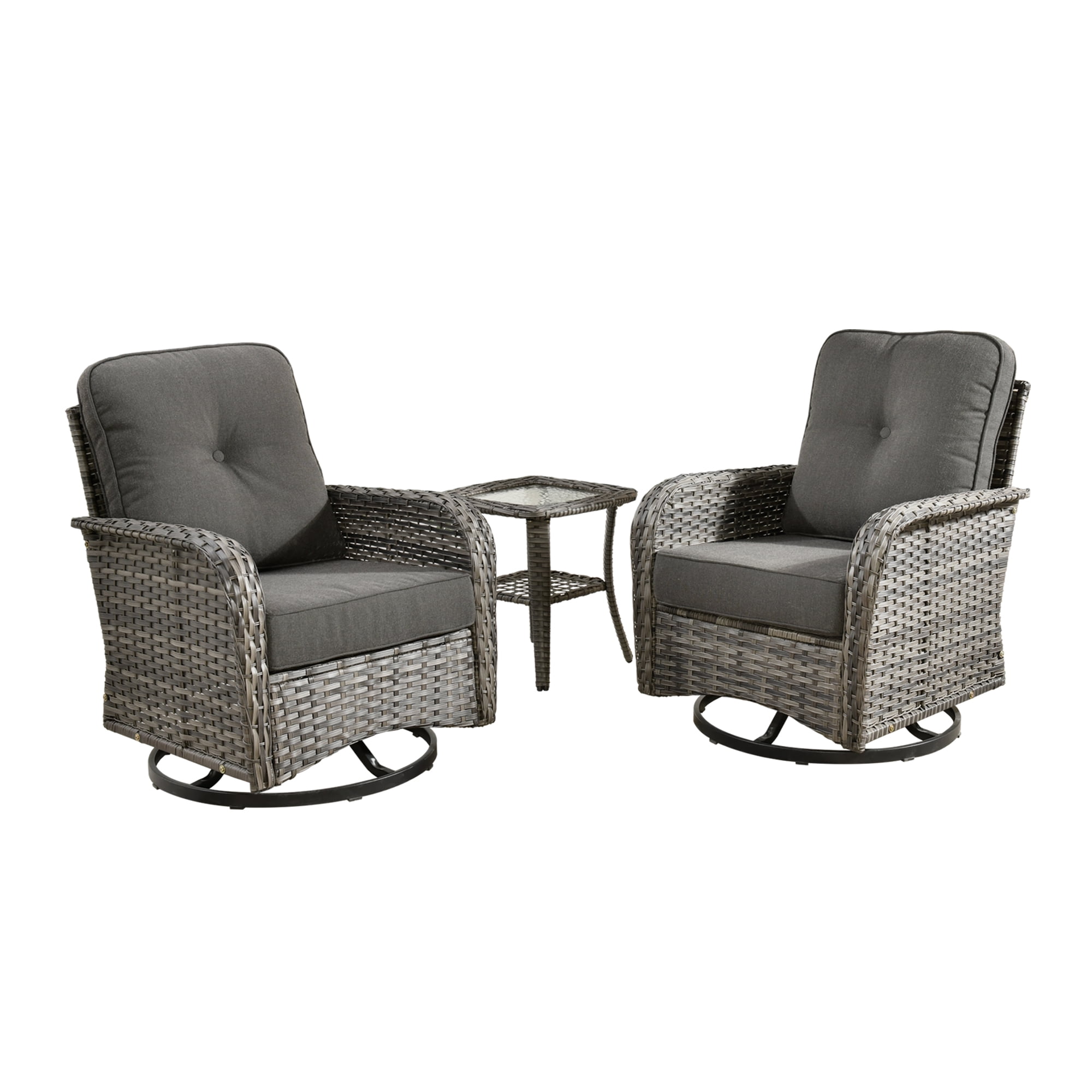 Ovios 3 Pieces Outdoor Patio Furniture Set High Back All Weather Wicker Conversation Set with Swivel Chairs, Black
