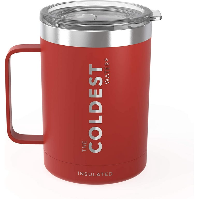 Stainless Steel Insulated Coffee Mug for Hot & Cold Drinks, 12 oz Red - Coffee Cup with Lid and Handle - Coffee Travel Mug - 100% Leak-Proof