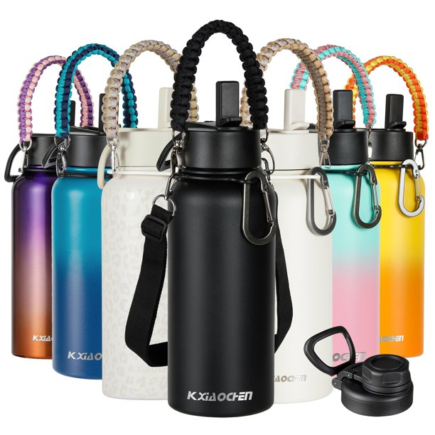Botella de agua aislante KXIAOCHEN de 950 ml con asas y correa de paracord