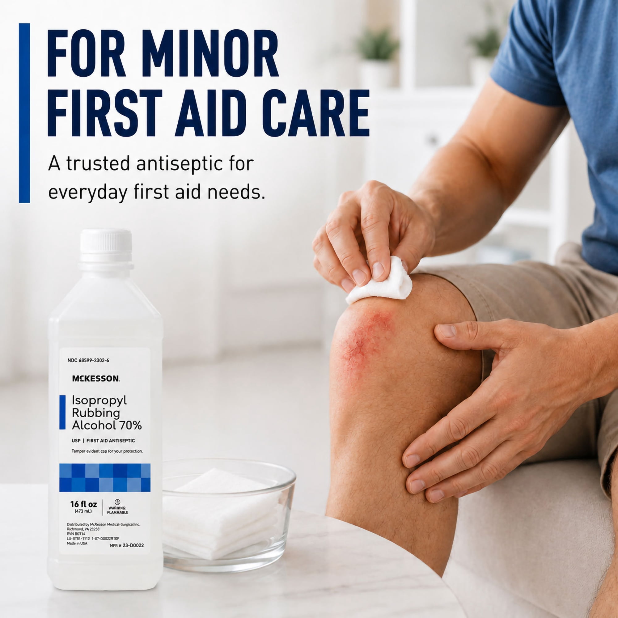 McKesson Isopropyl Rubbing Alcohol - First Aid Antiseptic, 16 oz, 1 count, 12 Packs, 12 Total