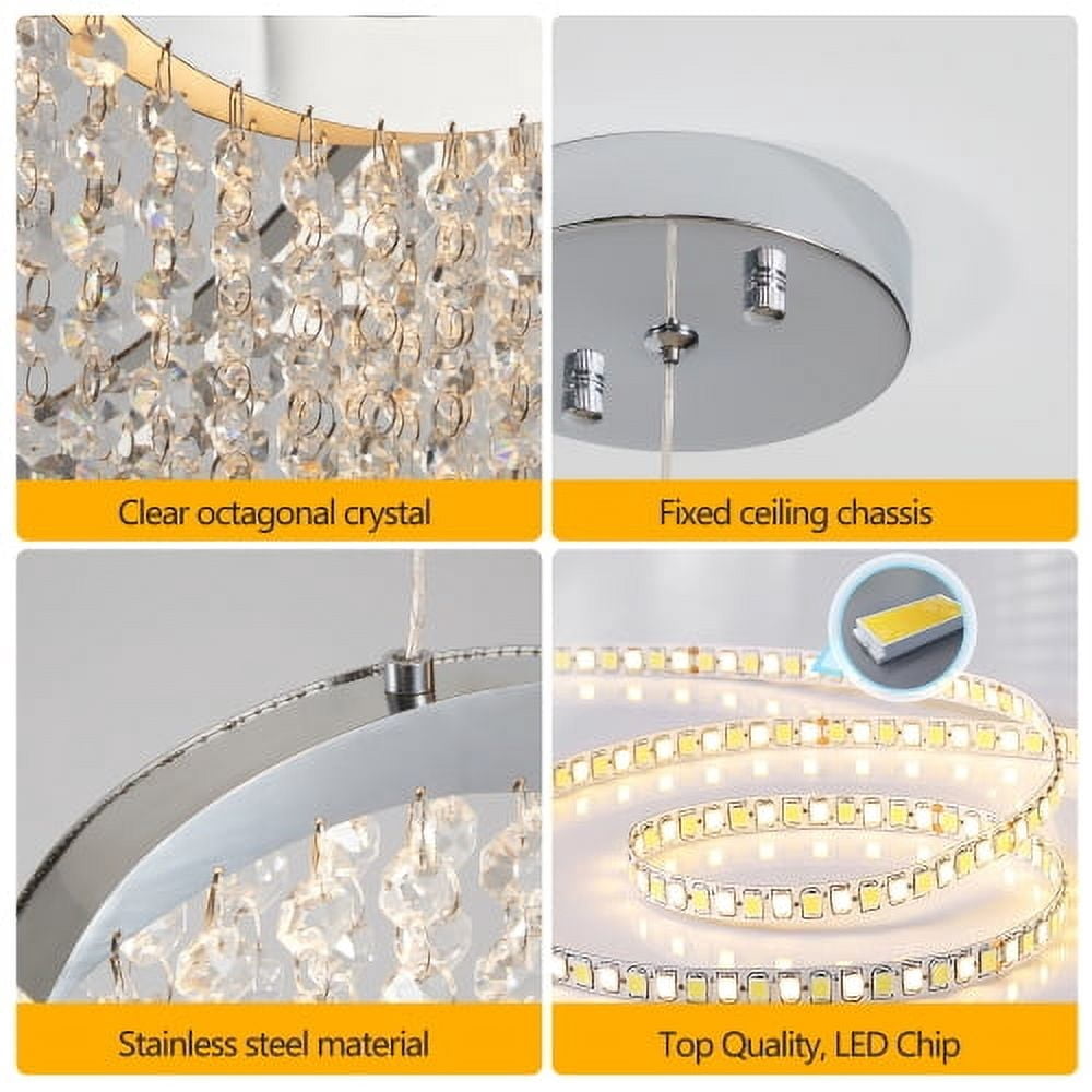 ACE-LIGHTS,36.2-inch,3360 Lumen,Height Adjustable Wave Shaped Crystal Chandelier with Stainless Steel Base & K9 Crystal,Luxury Modern Pendant Light,Fancy Hanging Ceiling Lamps(Chrome)