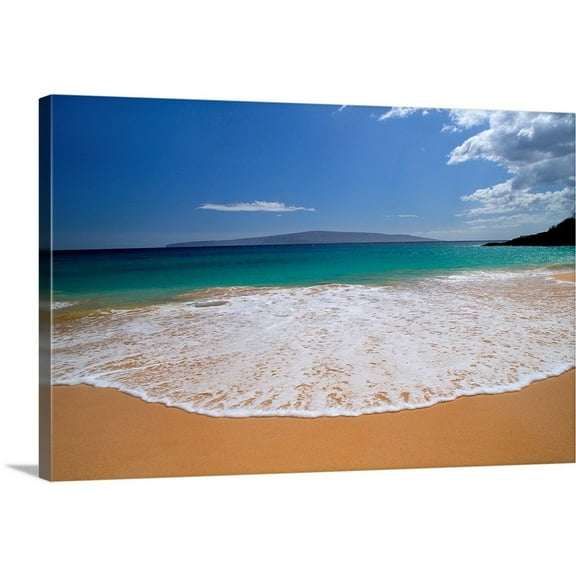 Great Big Canvas "Hawaii, Maui, Makena Beach, Turquoise Ocean Shoreline"  by Peter French White Blue   Wrapped Canvas Print Wall Artwork