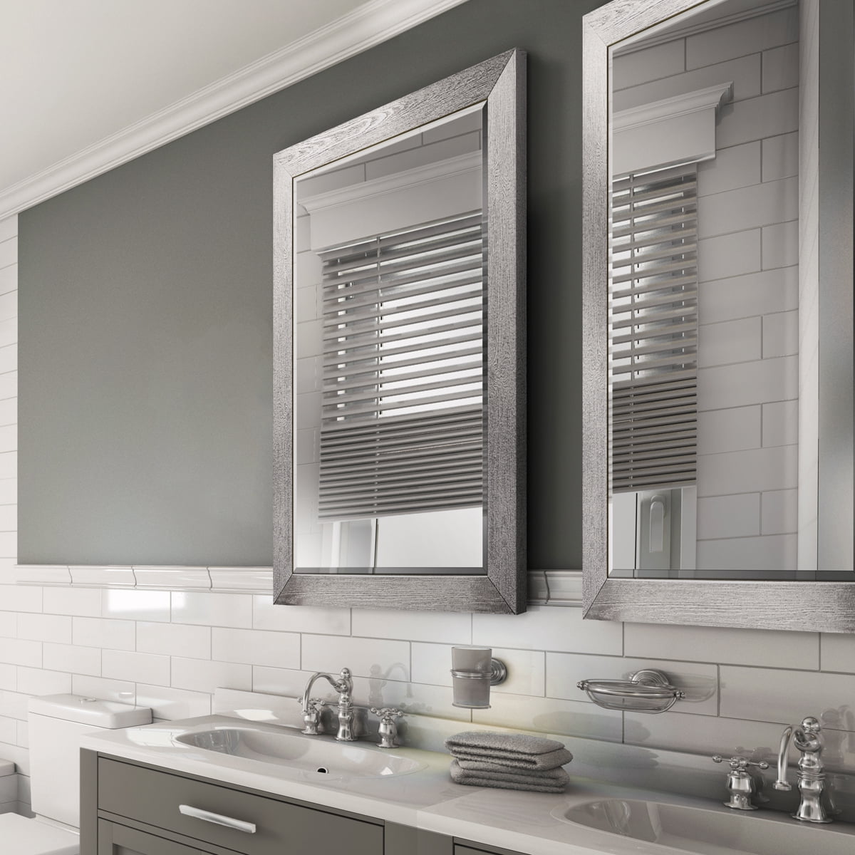 29 in. W x 41 in. H Framed Rectangle Beveled Edge Wood Mirror in Silver