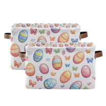 Yayeee 2 Pack Canvas Storage Basket with Handles for Shelves Fabric Bins Closet Organizer, Pastel Easter Pattern