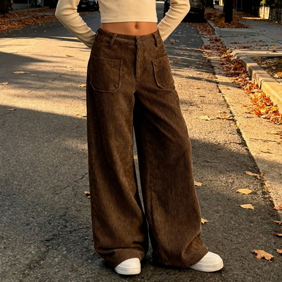 Girls Corduroy Pants Wide Leg Design with Pockets Vintage Baggy Pants High Waist Casual Pants for Girls Brown Pants Kids Clothes for Girls 11-12 Years