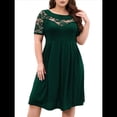 thumbnail image 2 of Vestido Midi de Encaje de con Cuello Redondo y Corte Cruzado para Mujer, Talla Grande, para Invitada de Boda o Cóctel Verde Oscuro XL, 2 of 9