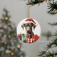 thumbnail image 3 of DistinctInk Hanging Ceramic Christmas Tree Ornament with Gold String - Great Gift/Present - 2 3/4 inch Diameter - Azawakh Puppy Drawing Design, 3 of 3