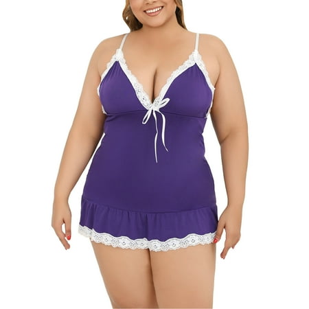 Yuhangmm Womens Plus Size Lingerie Lace Chemise Sexy Mesh Sleepwear Deep V Teddy Nightdress For Sexy Sexy Women Lingerie Push up