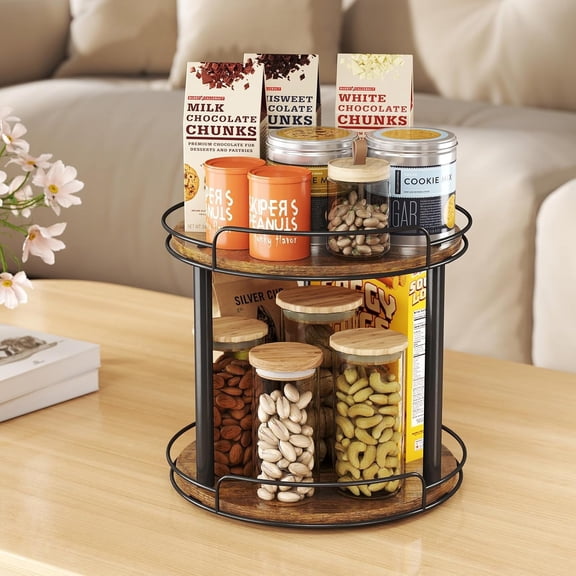 LAMU 9'' Wood Lazy Susan Turntable Organizer for Cabinet, 2 Tier Lazy Susan Spice Rack Organizer for Kitchen, Table Top, Countertop, Pantry, Medicine Organizer