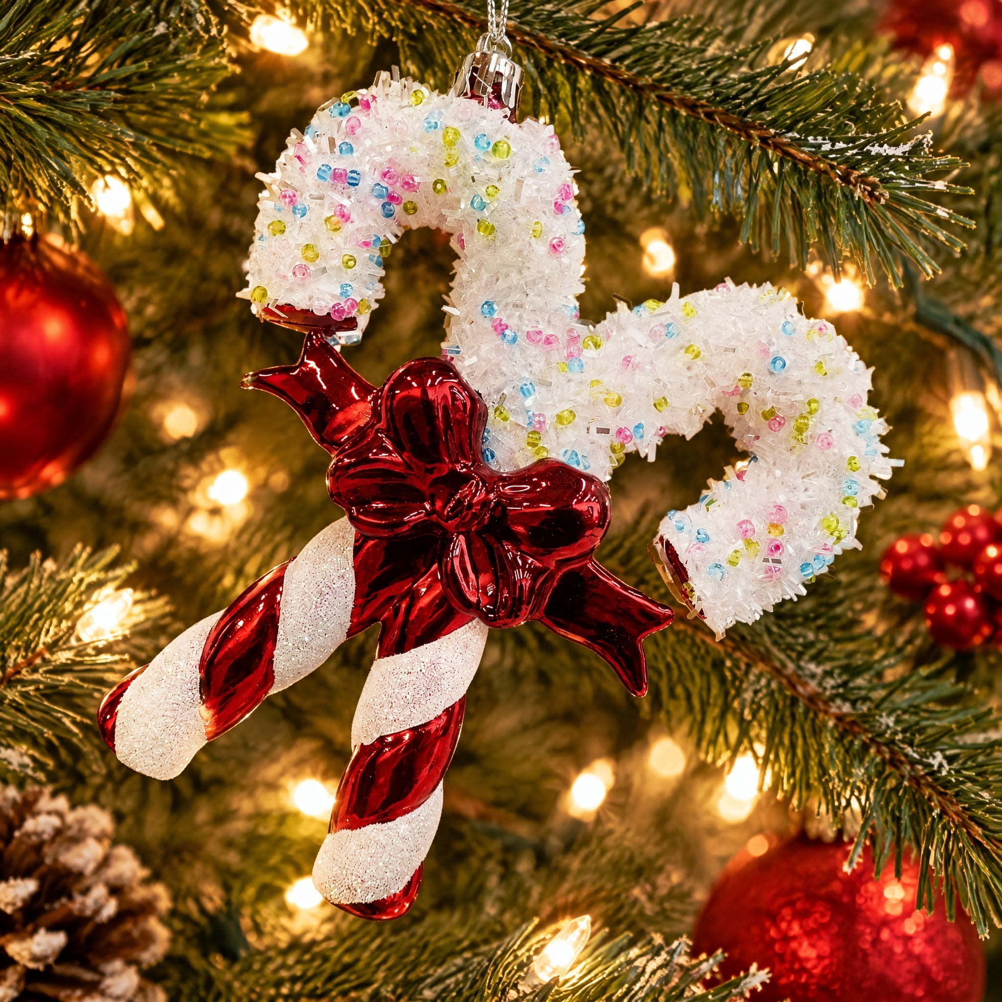 Red and White Glitter and Metallic Candy Cane Christmas Ornament, 5", by Holiday Time