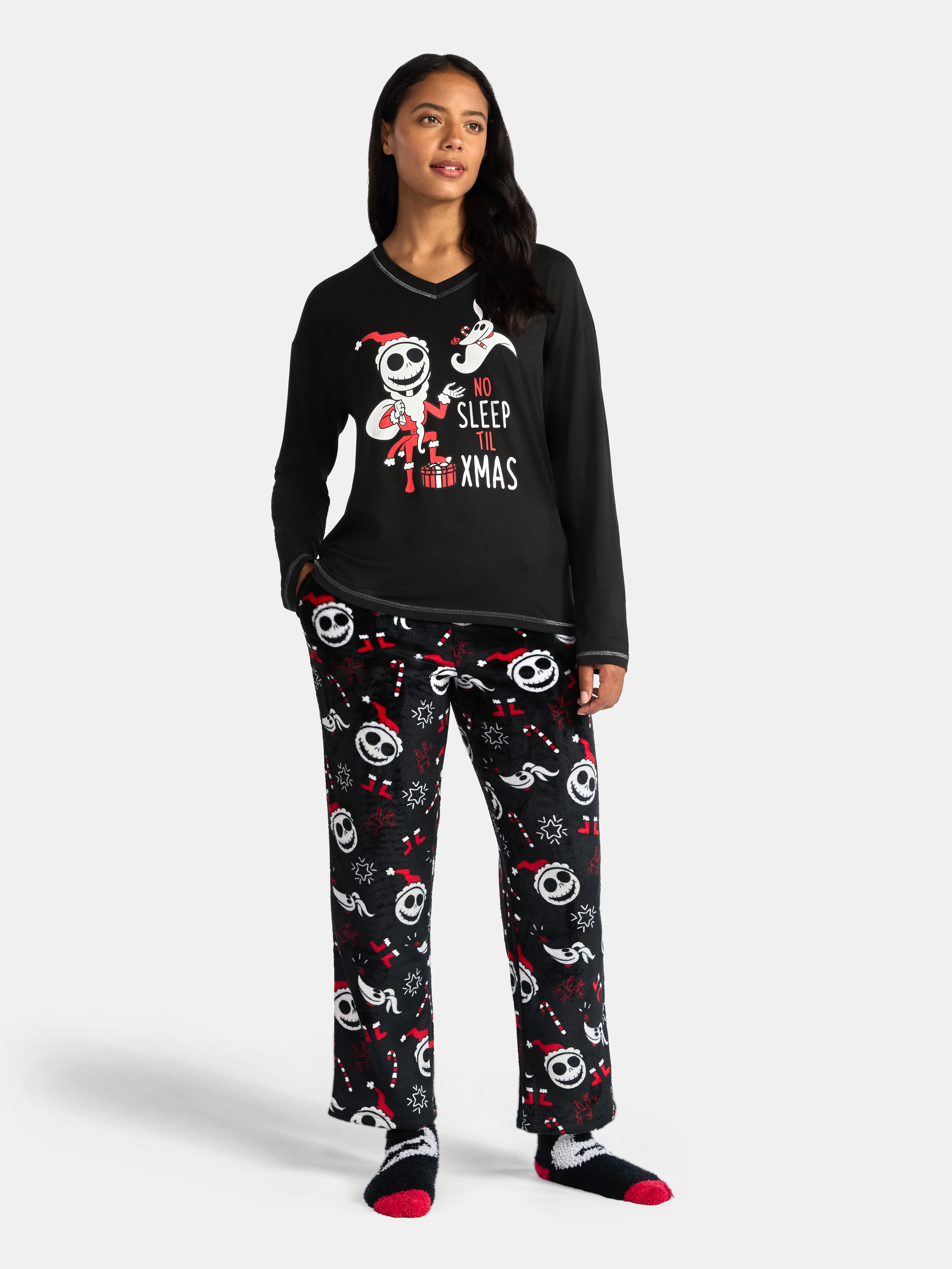 Disney Nightmare Before Christmas Women's Long Sleeve Top and Pants with Socks, 3-Piece Gift Set, Sizes XS-3X