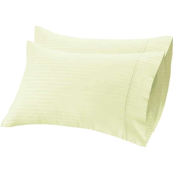 100% Cotton Percale Pillowcases, 2 Pack Pillow Cases, Soft & Breathable Pillow Covers, Light Weight Fabric, Smooth Airy Weave, for Her or Him (Ivory Stripe Queen/Standard 20"x30",2)