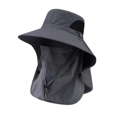 WNFJR Ultimate Sun Protection Men s Full Protection Sun Hat Detachable Face Mask & Neck Flap Ideal for Hiking Fishing Camping Versatile Outdoor Essential for All Adults Dark Gray