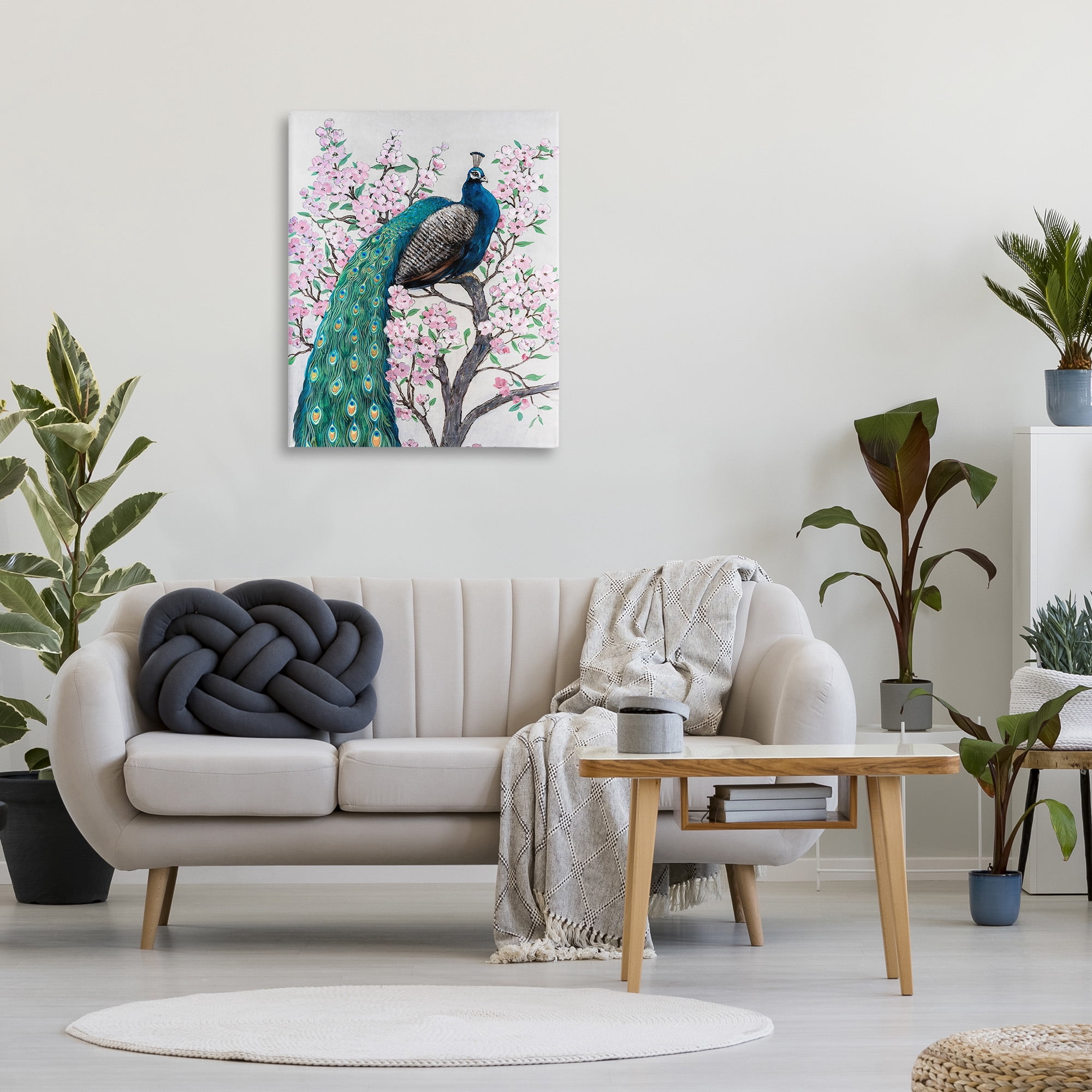 Stupell Industries Peacock Perched on Florals Animals & Insects Painting Gallery Wrapped Canvas Art Print Wall Art, 30 x 40