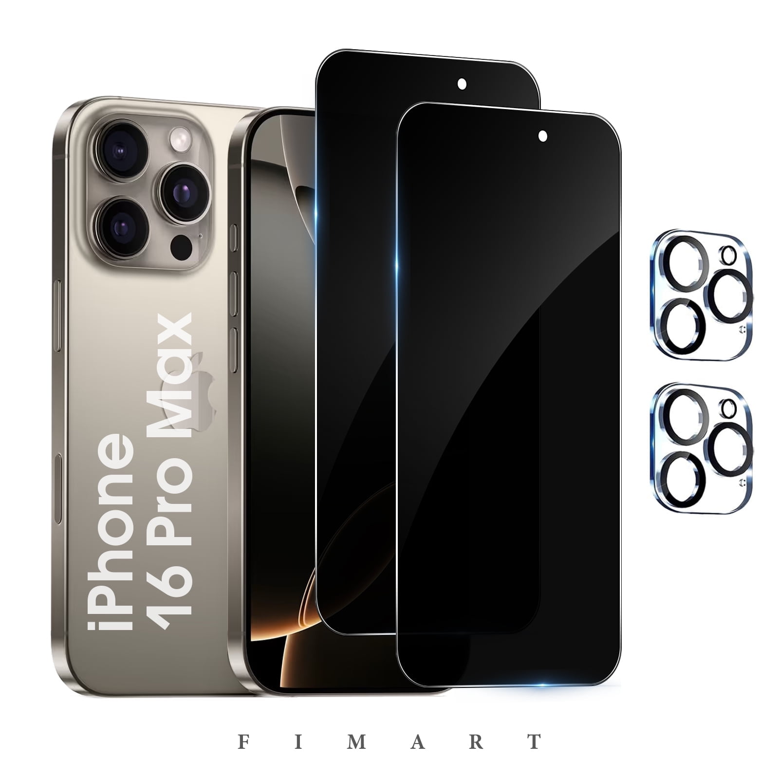 [2+2 Pack]FIMART Compatible with iPhone 16 Pro Max HD Privacy Screen Protector with Camera Lens Protector,Shatterproof Tempered Glass [9H Hardness] [Automatic Dust-Elimination Install]