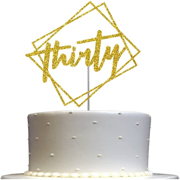 Thirty Cake Topper Gold Glitter, Modern Design 30 Birthday, Days, Months, Anniversary Party Decoration Ideas, Sturdy Doubled Sided Glitter, Acrylic Stick