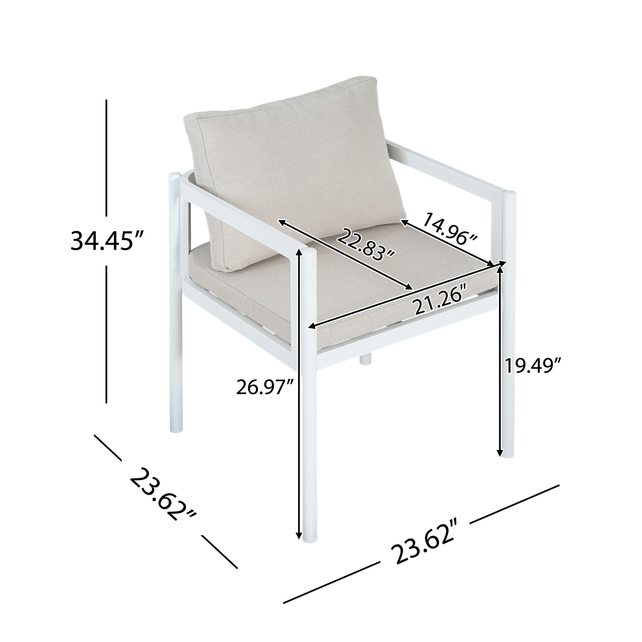 Christopher Knight Home Outdoor Dining Chair, All-Weather Aluminum Frame with Cushions, White+Beige, Set of 2