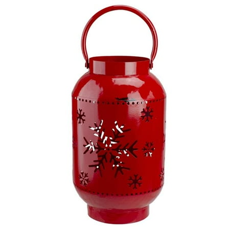 8.25 in. Snowflake Cutout Christmas Candle Lantern- Metal, Red