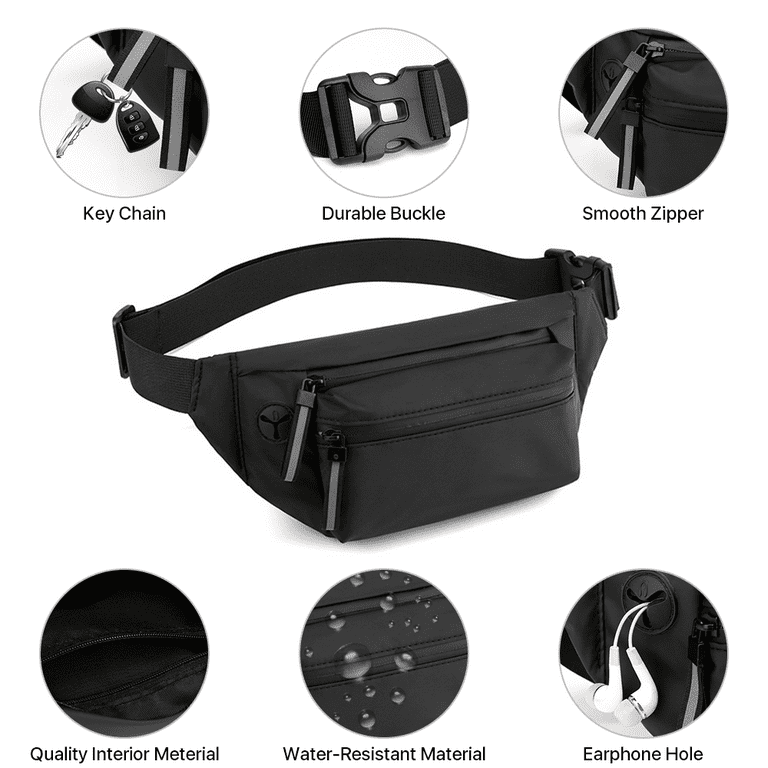 Fanny Pack, Black Waterproof Adjustable Strap Crossbody Waist Pack For  Women & Men, Chest Bag for Outdoor, Running, Hiking, Cycling, Travelling