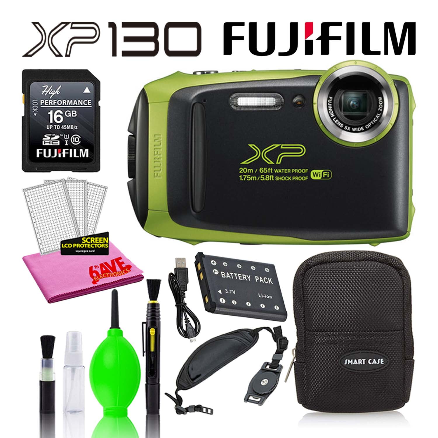 Normaal Guinness methodologie Fujifilm FinePix XP130 Waterproof Digital Camera (Lime) with 16GB SD Card -  Walmart.com