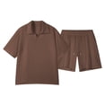 thumbnail image 2 of Yaoyar Men's Ribbed Shirt and Shorts Set, Short Sleeve, Drawstring Waist, Casual Summer Outfit, 2 of 6