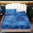 thumbnail image 6 of ZIATUBLES 3-Piece Queen Size Sheet Set Soft Polyester Bedding with Blue Coral Shell Starfish Printed Cooling and Cozy All-Season Bedding (1 Fitted Sheet and 2 Pillowcases), 6 of 9