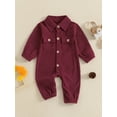 thumbnail image 2 of Suealasg Baby Boys Girls Full Length Jumpsuit Long Sleeve Lapel Neck Corduroy Romper 3 6 9 12 Months Fall Coming Home Clothes for Infant Boys Girls, 2 of 8